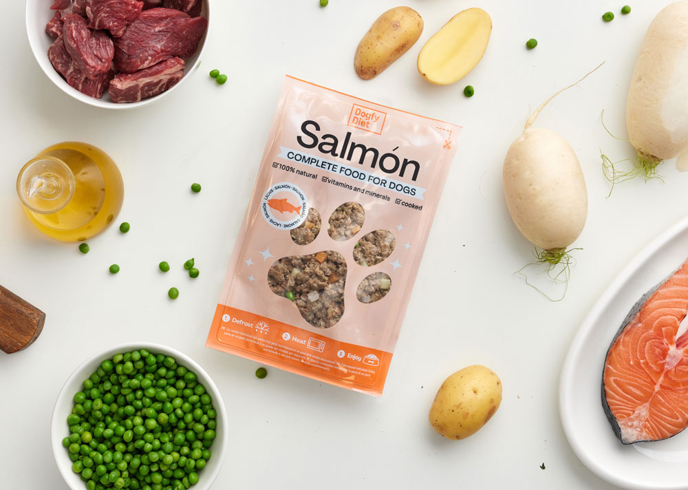 Paquete de comida natural sabor salmon